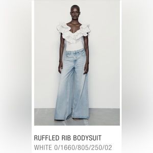 Zara Ruffled Rib Bodysuit- White